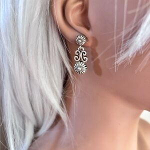 Vintage Brighton Telluride Silverplated Flower Scroll Dangle Drop Post Earrings.